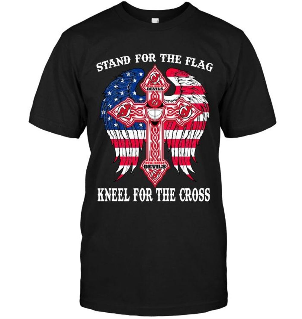 Awesome Nhl New Jersey Devils Stand For Flag Kneel For Cross New Jersey Devils Jesus Cross American Flag Wings Shirt 