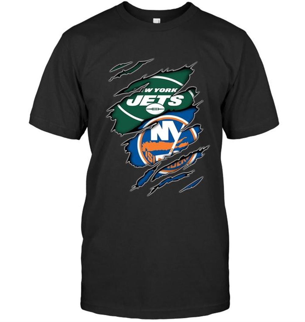 Amazing Nhl New York Islanders New York Jets And New York Islanders Layer Under Ripped Shirt 