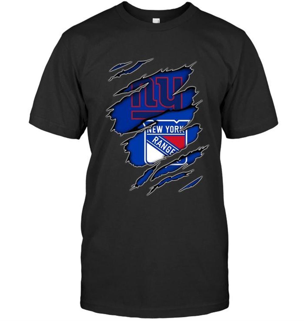 Promotions Nhl New York Rangers New York Giants And New York Rangers Layer Under Ripped Shirt 