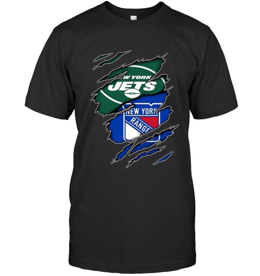 Best Nhl New York Rangers New York Jets And New York Rangers Layer Under Ripped Shirt 