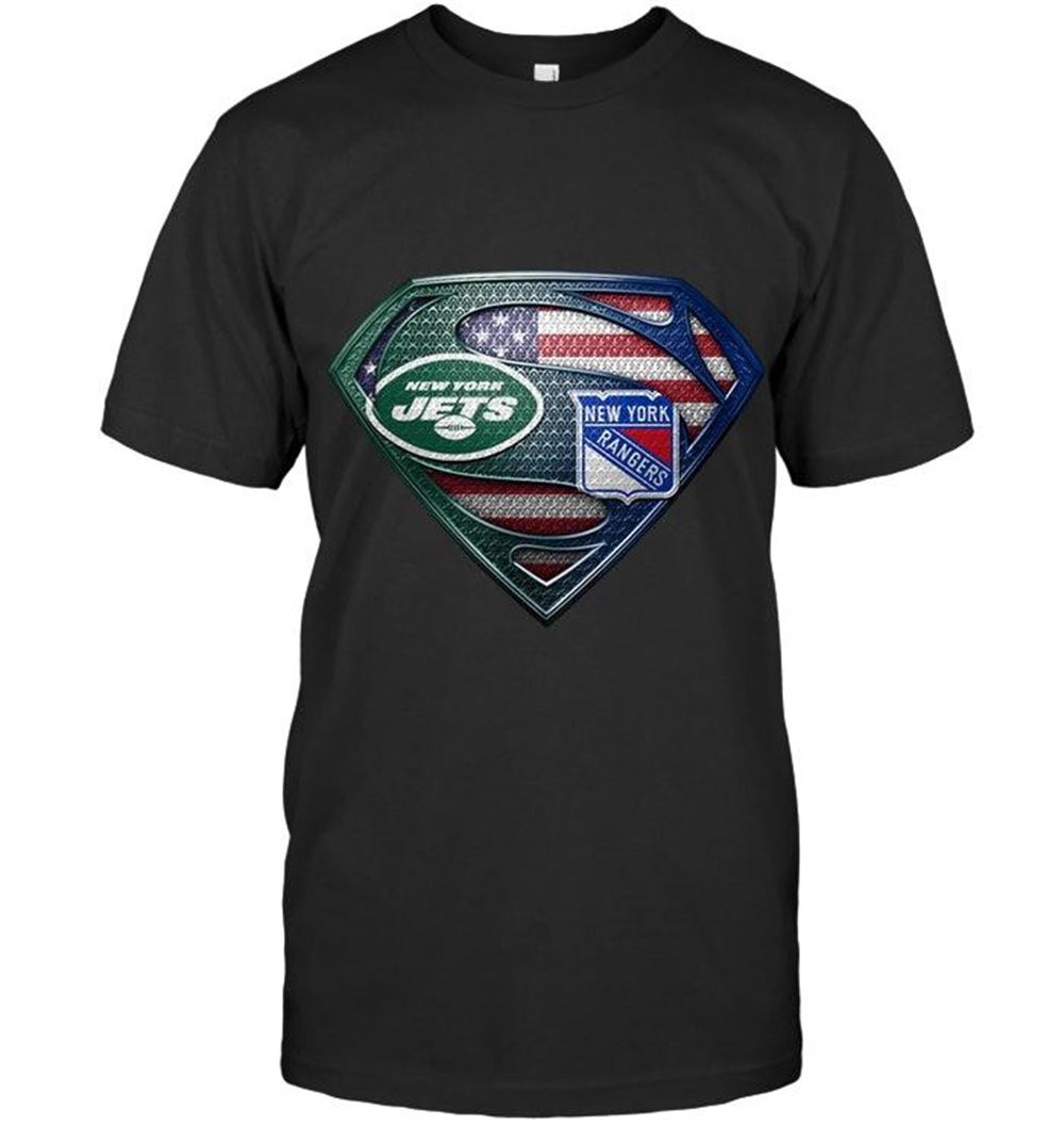 Limited Editon Nhl New York Rangers New York Jets And New York Rangers Superman American Flag Layer Shirt 