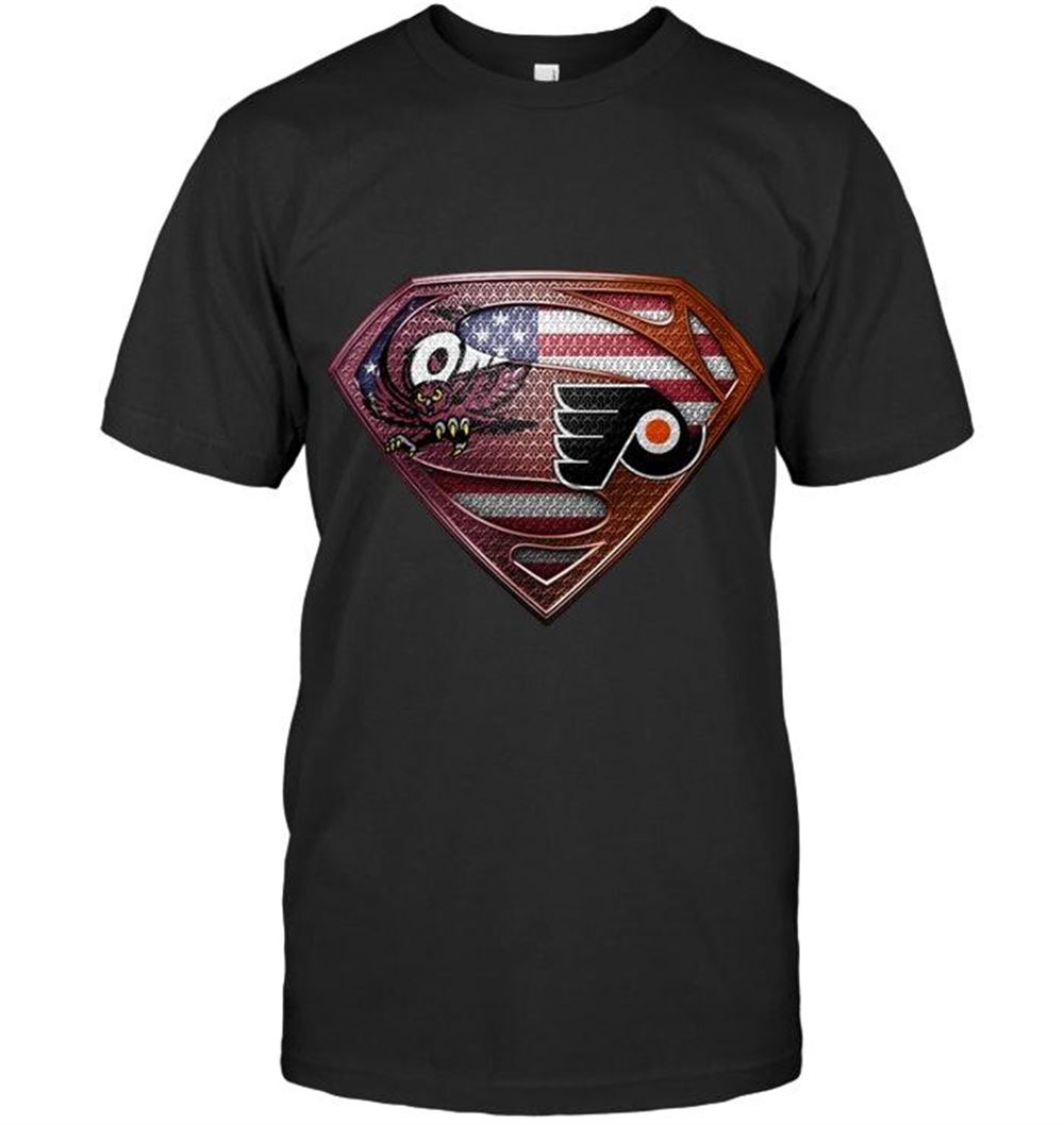 Special Nhl Philadelphia Flyers Temple Owls And Philadelphia Flyers Superman American Flag Layer Simpson Shirt 