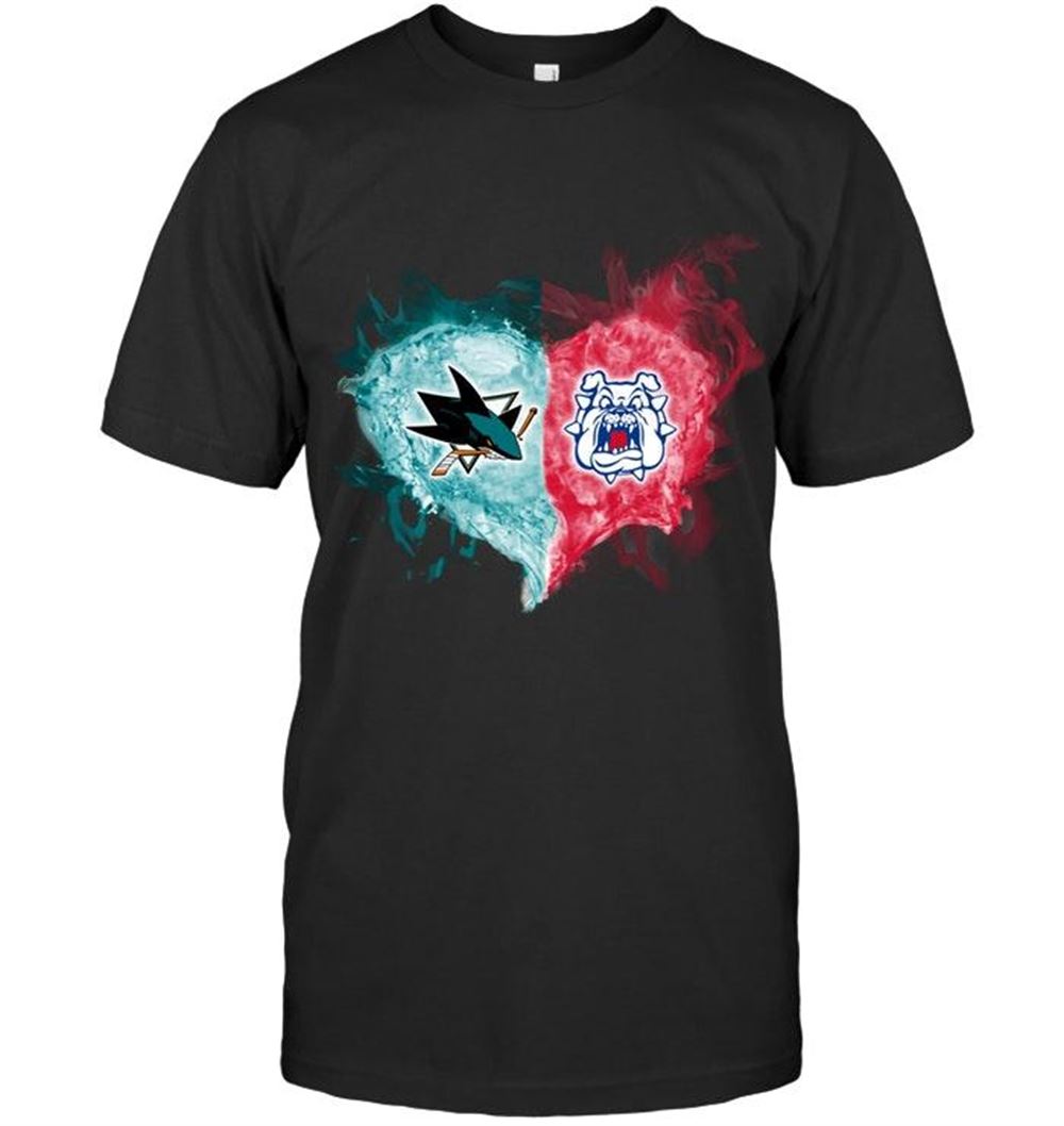 Awesome Nhl San Jose Sharks And Fresno State Bulldogs Flaming Heart Fan T Shirt 