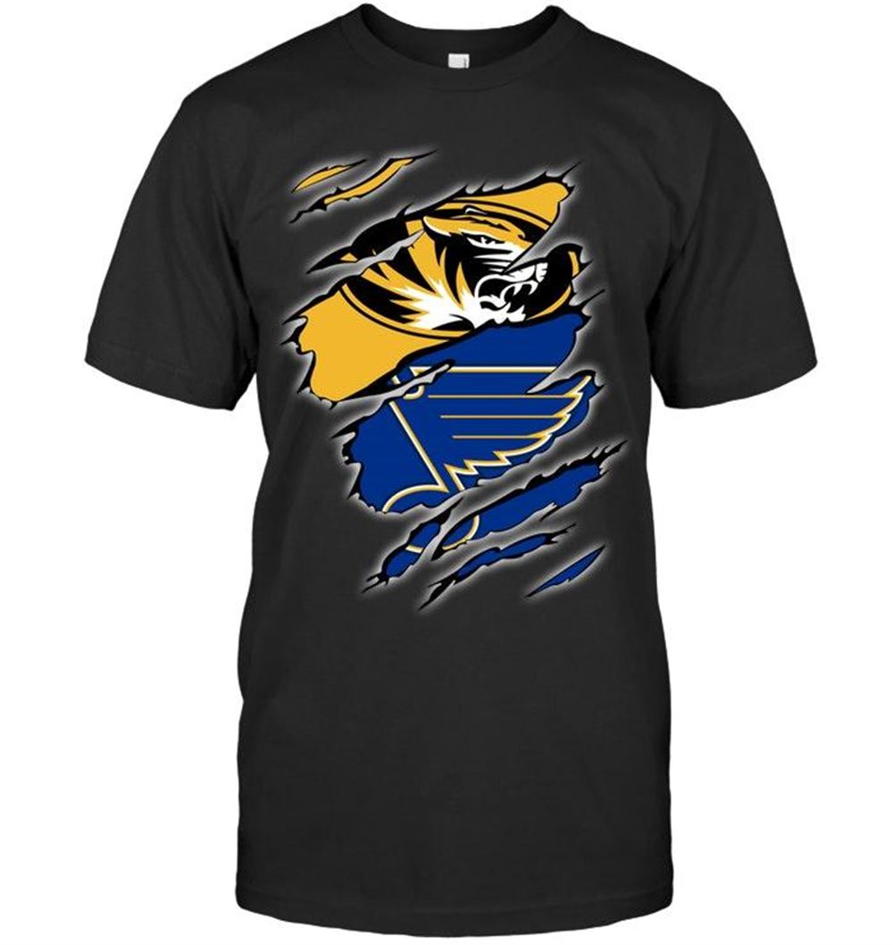 Amazing Nhl St Louis Blues Missouri Tigers And St Louis Blues Layer Under Ripped Shirt 