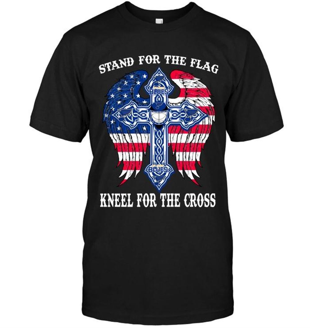 Great Nhl St Louis Blues Stand For Flag Kneel For Cross St Louis Blues Jesus Cross American Flag Wings Shirt 