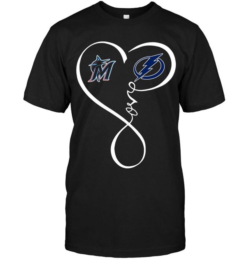 Awesome Nhl Tampa Bay Lightning Miami Marlins Tampa Bay Lightning Love Heart Shirt 