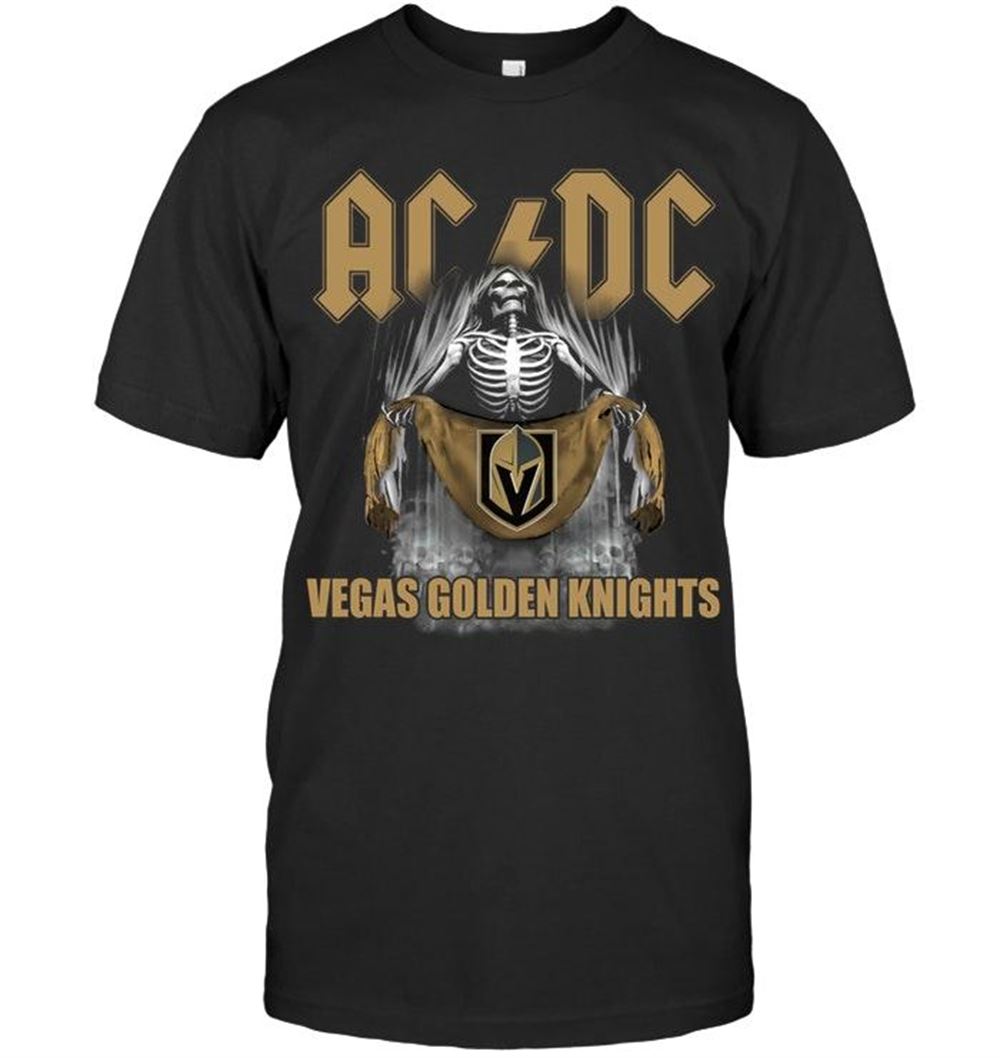 Promotions Nhl Vegas Golden Knights Ac Dc Skeleton Holds Vegas Golden Knights Flag T Shirt 