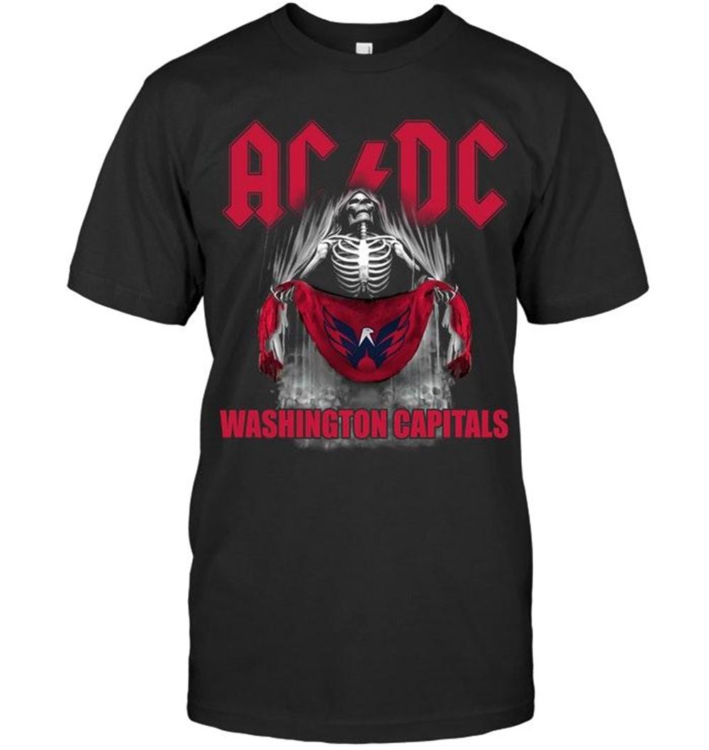 Awesome Nhl Washington Capitals Ac Dc Skeleton Holds Washington Capitals Flag T Shirt 